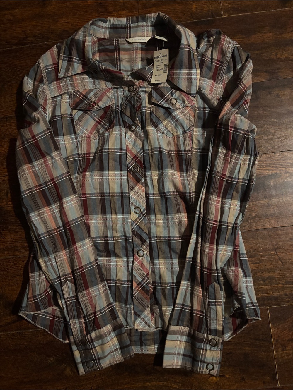 Maurices Plaid Button-Down Shirt in Light Blue and Burgundy